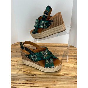 Franco Sarto Green Flower Fabric Wedges Sz 5.5